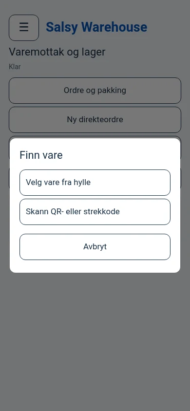 Velg varer i Salsy Warehouse sin mobilnettklient