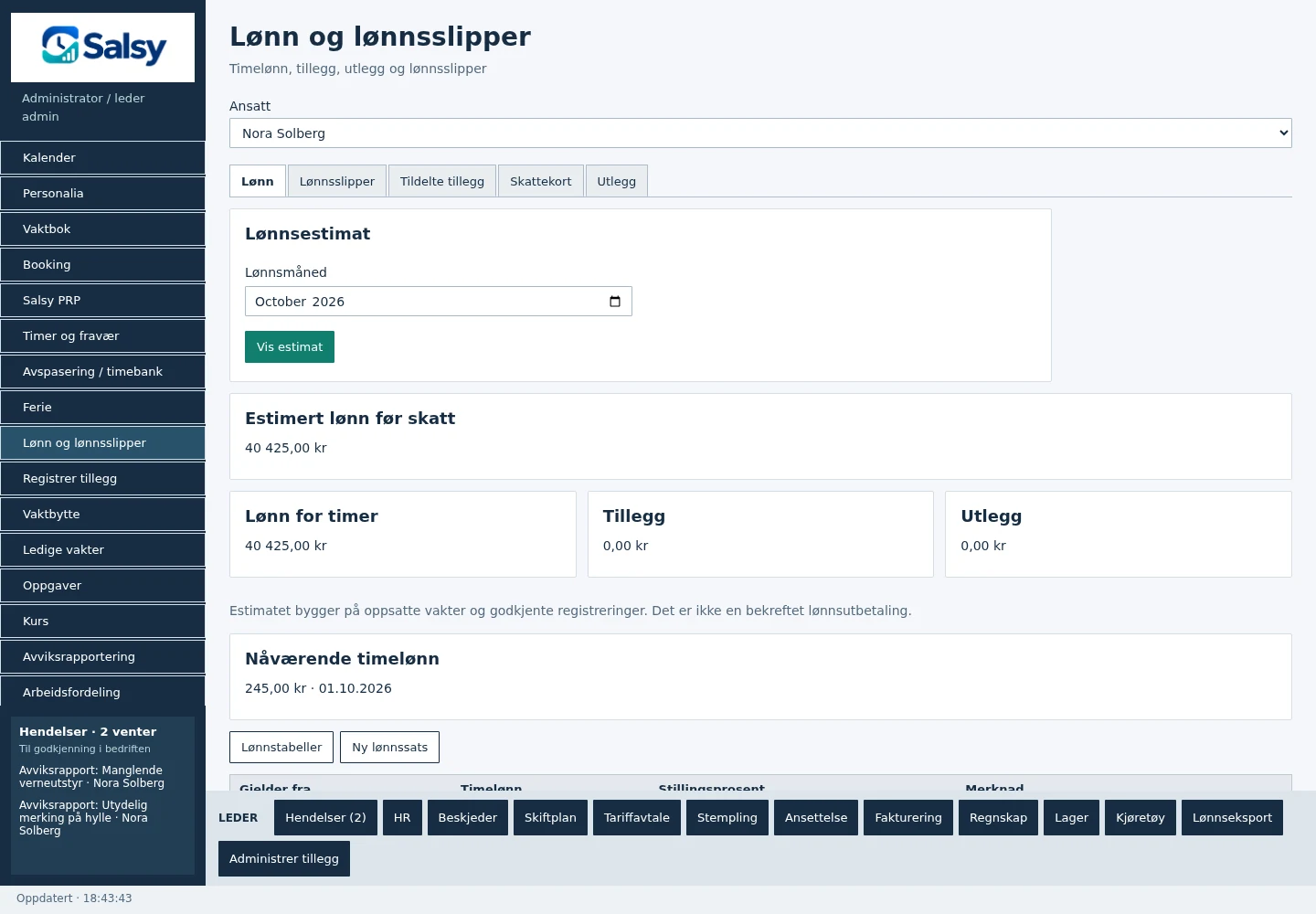 Lønn og lønnsslipper i Salsy PC-nettklient