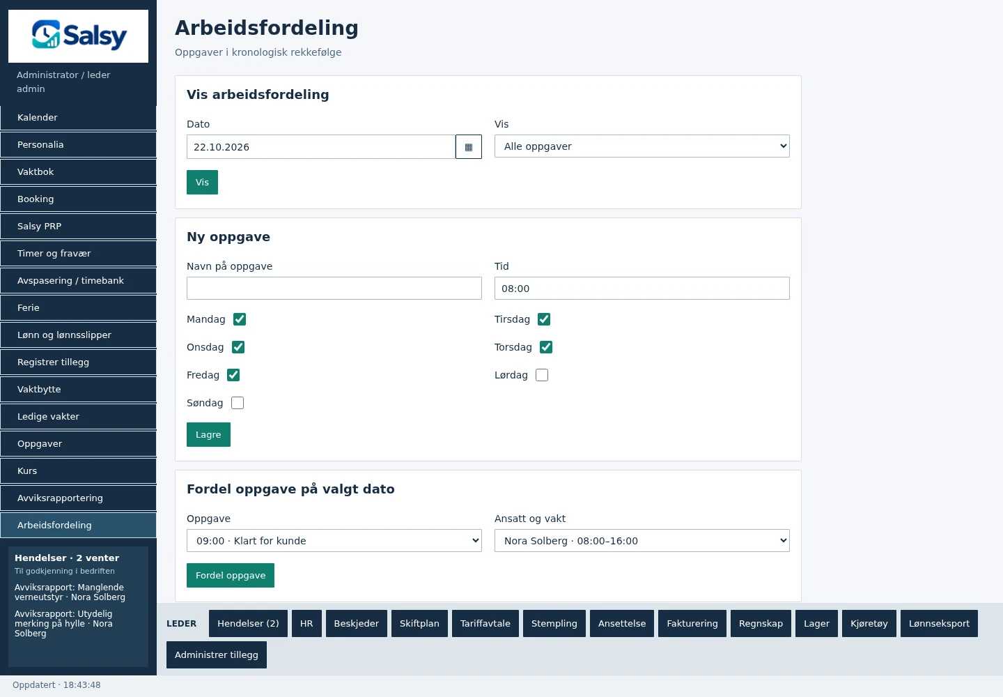 Arbeidsfordeling i Salsy PC-nettklient